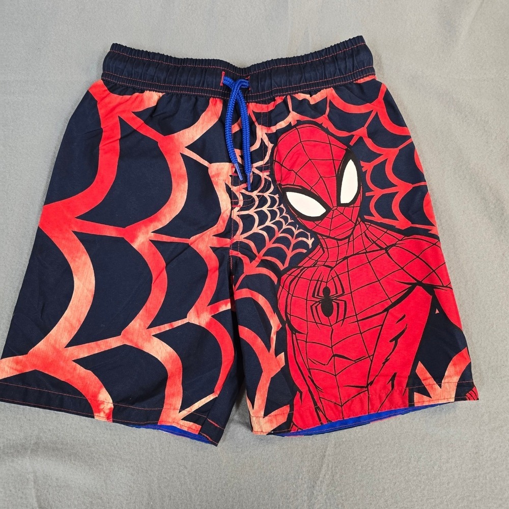 Marvel Spider-Man Boys Swim Trunks Red Black Web Graphic Board Shorts Size 5/6